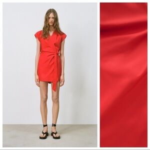 NWT. Zara Red Poplin Playsuit with Bow. Size XL.